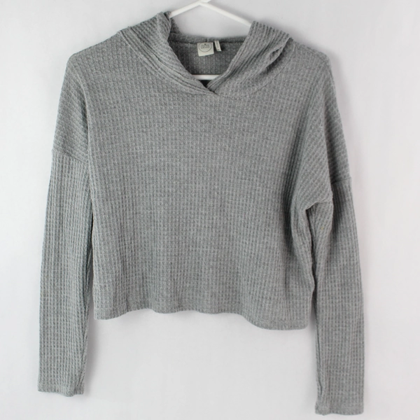 Paper Crane Gray Hooded Cropped Long-Sleeved Shirt Women's Size Small