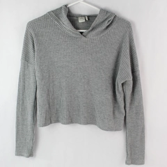 Paper Crane Gray Hooded Cropped Long-Sleeved Shirt Women's Size Small