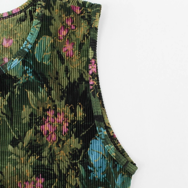 Plissé Green Floral Patterned Sleeveless Accordion Top Women's Size Large