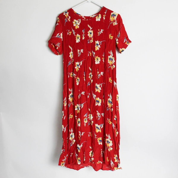 Worthington Long Red Floral Pattern Shoulder Pads Dress Women's Size 14P