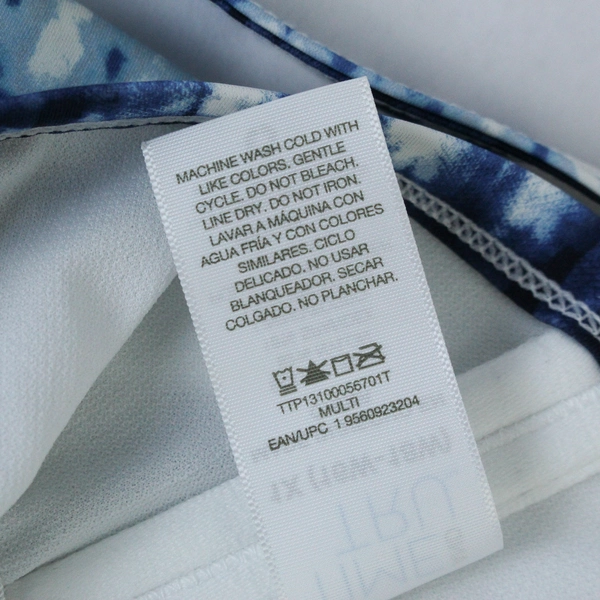Time and Tru Swim Top Women's Plus Size 1X Tie Halter Style Blue White Tie-dye