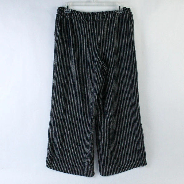 Time and Tru Women's Wide Leg Elastic Waist Lounge Pants Black Striped Size M