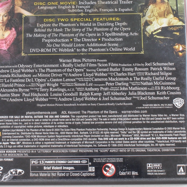 The Phantom of the Opera DVD 2004 2 Disc Special Widescreen Edition