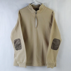 Men's Pullover Sweatshirt Unbranded Beige Tan 1/4 Zip Elbow Patches Size Large