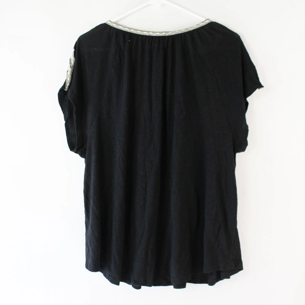 Old Navy Women's Relax Fit Black Short Sleeve Gray Trimmed Tunic Blouse Size XXL