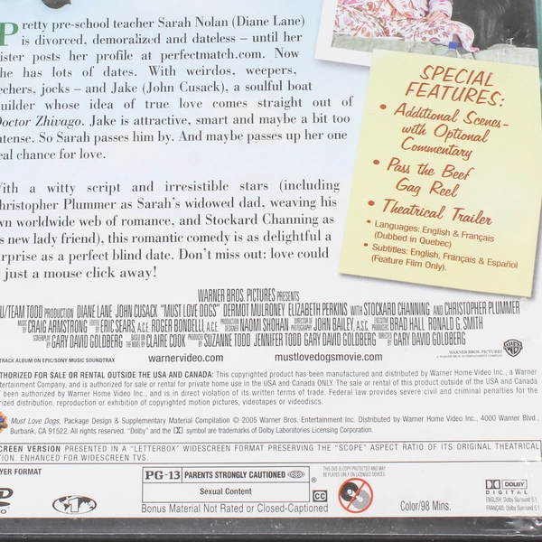 Must Love Dogs DVD 2005 Diane Lane John Cusack