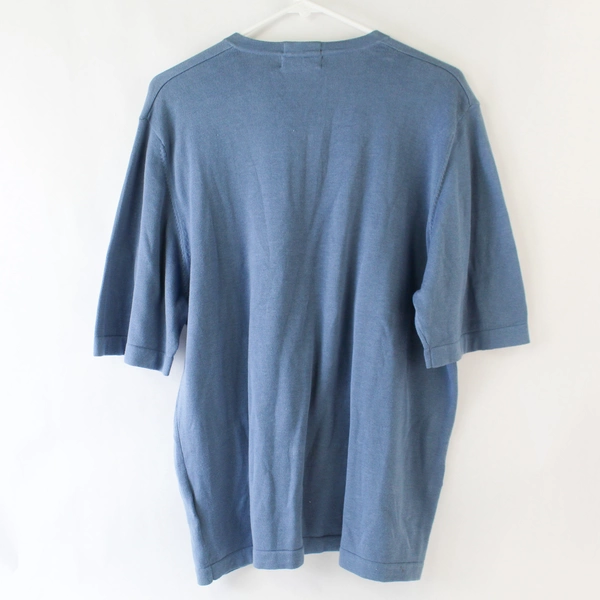 Eddie Bauer Men's Blue V Neck Short Sleeve Sweater 100% Pima Cotton Size Large