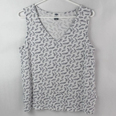 Old Navy White and Blue Leaf Patterned Sleeveless Shirt Women's Medium