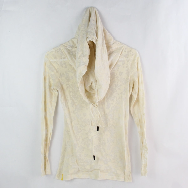LOLË Sheer Cream Drawstring Cowl Neck Long-Sleeve Top Women's Small