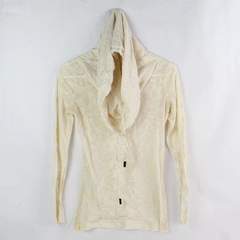 LOLË Sheer Cream Drawstring Cowl Neck Long-Sleeve Top Women's Small