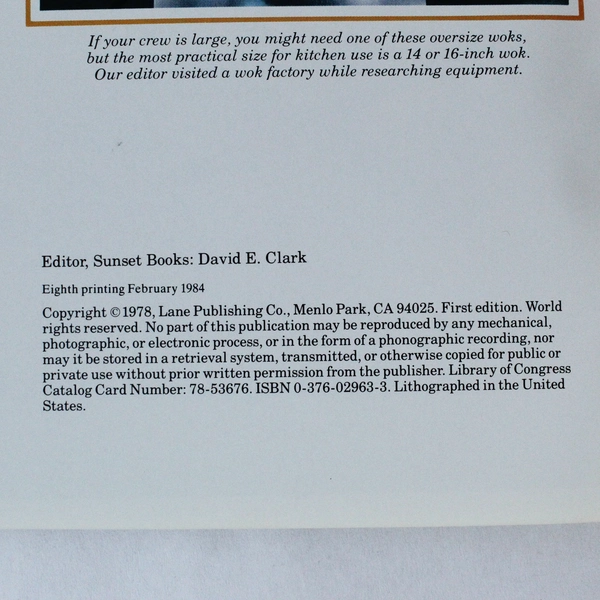 Sunset Wok Cook Book 1984 Lane Publishing Co. Stir-Fry Cooking Paperback