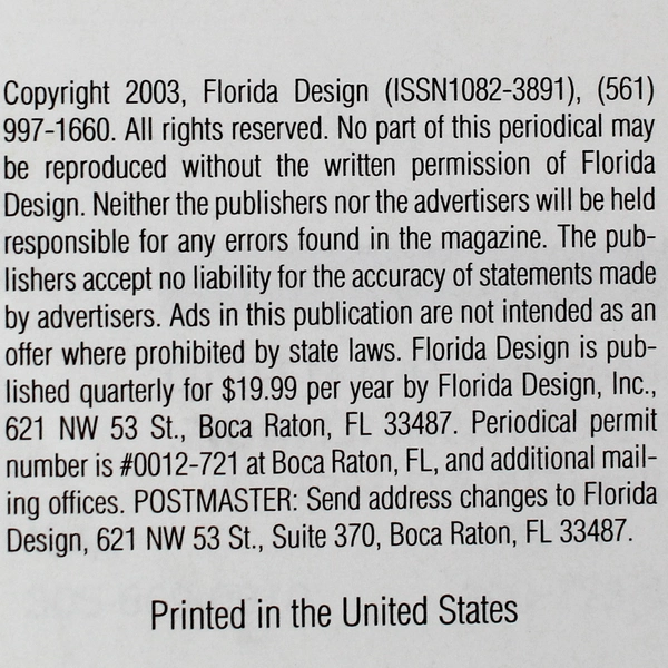 Vintage Florida Design Magazine Spring 2003 Vol 13 No 1 - Rare Collectible