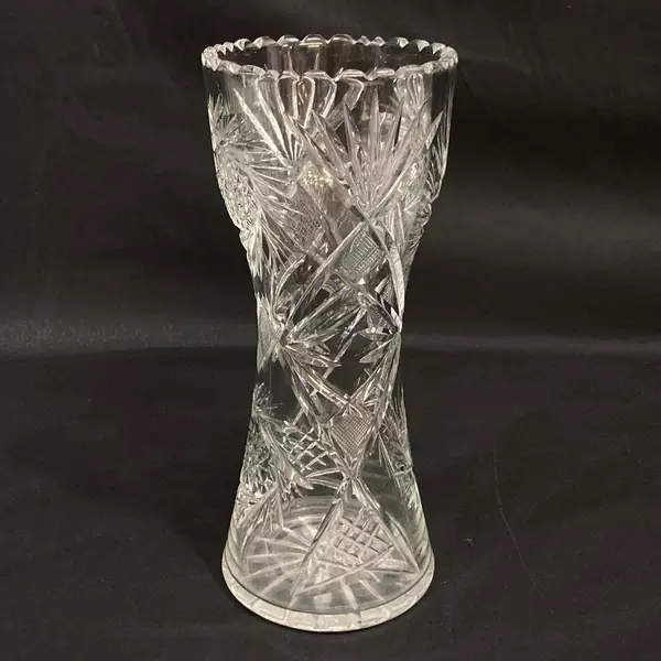 Vintage American Brilliant Crystal Vase Palm Pinwheel Pattern