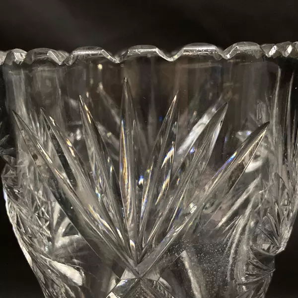 Vintage American Brilliant Crystal Vase Palm Pinwheel Pattern