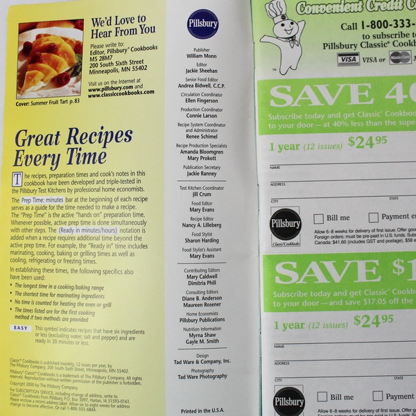 Vintage Pillsbury Classic Cookbooks Magazine #233 July 2000 Issue