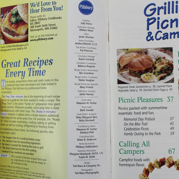 Vintage Pillsbury Classic Cookbooks Grilling Picnics Camping Recipes May 1998