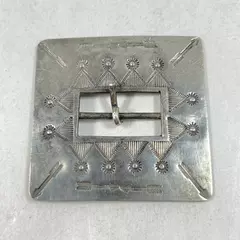 Vtg Hand Crafted Silver-Toned Women's Belt Buckle Engraved Arrows & Triangles