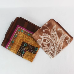 Lot of 2 Vintage Brown Patterned Square Scarves 25x25" and 30x30"
