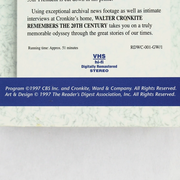 Walter Cronkite Remembers The 20th Century Television Politics & JFK 1997 VHS