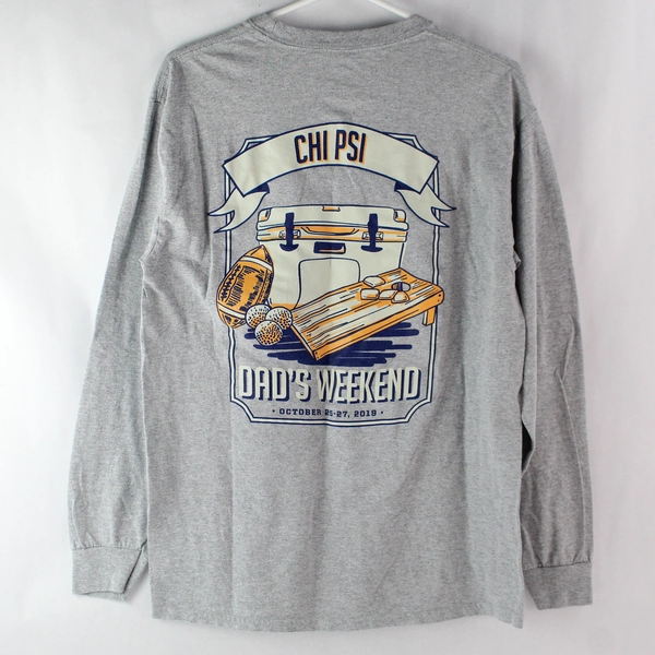 Gildan T Shirt Size M Dad's Weekend CHI PSI 2019 Gray Long Sleeve