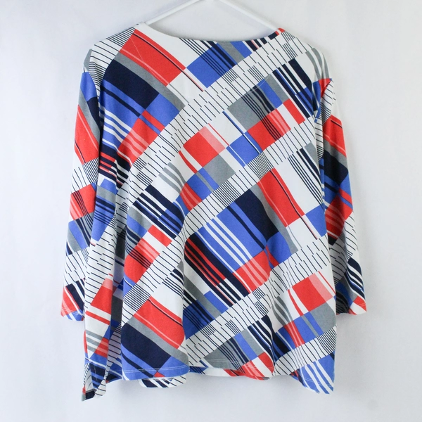 Alfred Dunner Shirt Top Women's Size XL White Blue Orange Short Sleeves