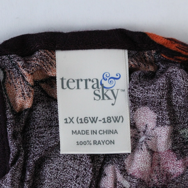 Terra & Sky Midi Dress Women's Plus Size 1X Purple Floral 3/4 Bell Sleeves