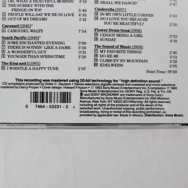 The Rodgers & Hammerstein Songbook 1993 CD Sony Broadway
