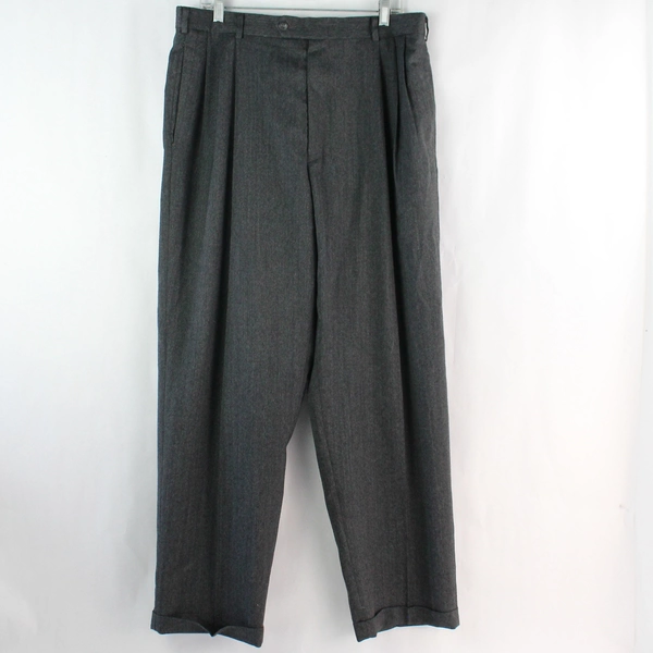 Vintage Slates Men's W36 L32 Wool Blend Pleated Pants Charcoal Gray