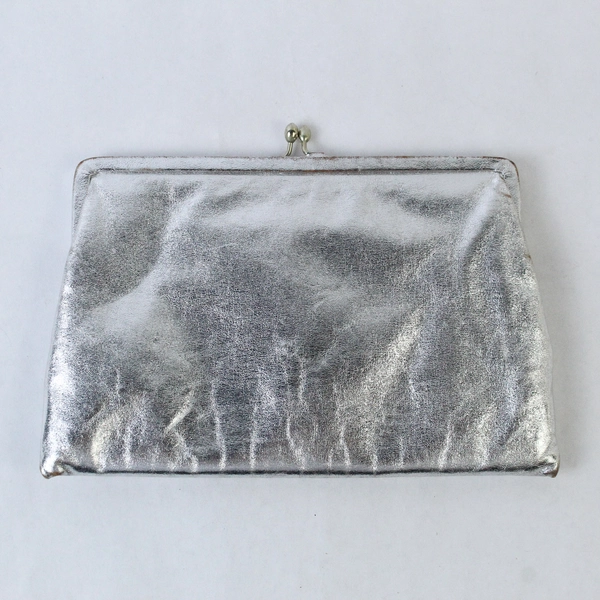 Vintage Jane Shilton Leather Clutch Silver Toned Handbag Purse Small Evening Bag