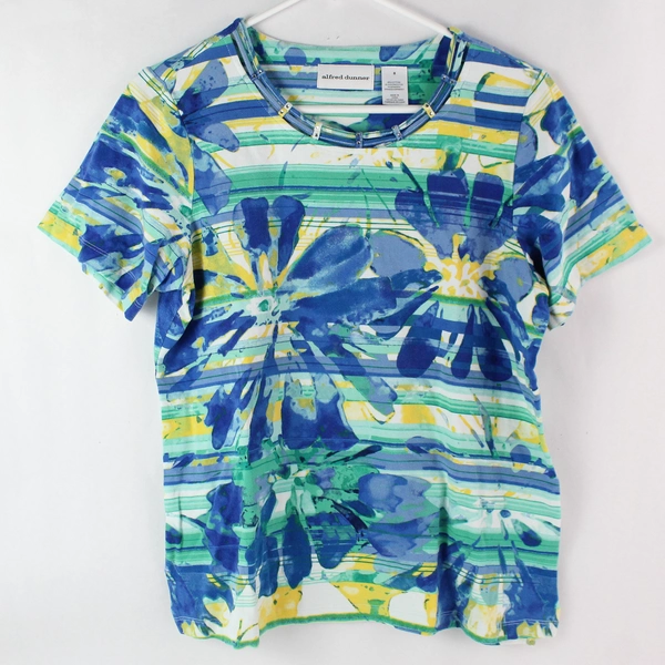 Alfred Dunner Multicolor Rhinestone Accents Floral T-Shirt Women's Size Small