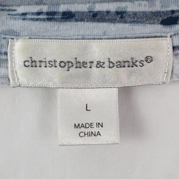 Christopher & Banks Blue White Flower Print Bedazzled T-Shirt Women's Size Large