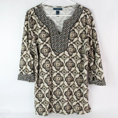 Karen Scott Brown Geometric Patterned 3/4-Sleeve Top Women's Size Large