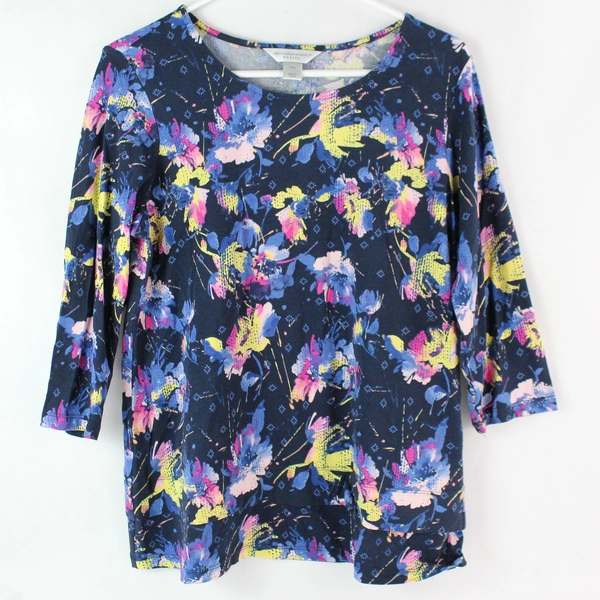 Christopher & Banks Multicolored Floral 3/4-Sleeve Top Women Petite Medium