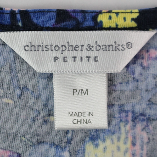 Christopher & Banks Multicolored Floral 3/4-Sleeve Top Women Petite Medium