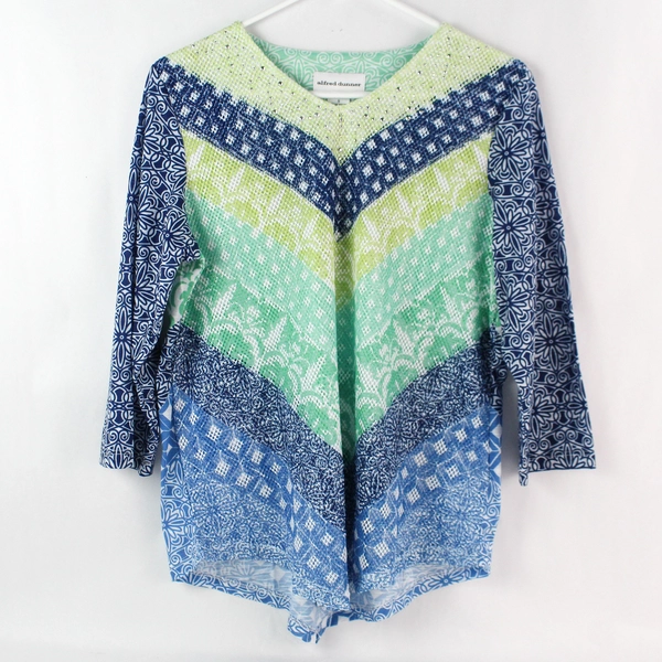 Alfred Dunner Blue and Green Patterned Half-Sleeve Top Women's Size Small