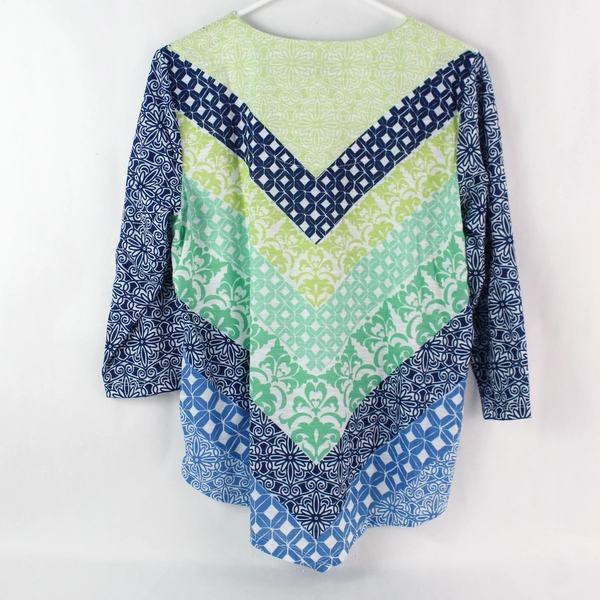 Alfred Dunner Blue and Green Patterned Half-Sleeve Top Women's Size Small