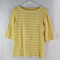 Christopher & Banks Yellow Striped Half-Sleeve Crew Neck Shirt Women's Medium