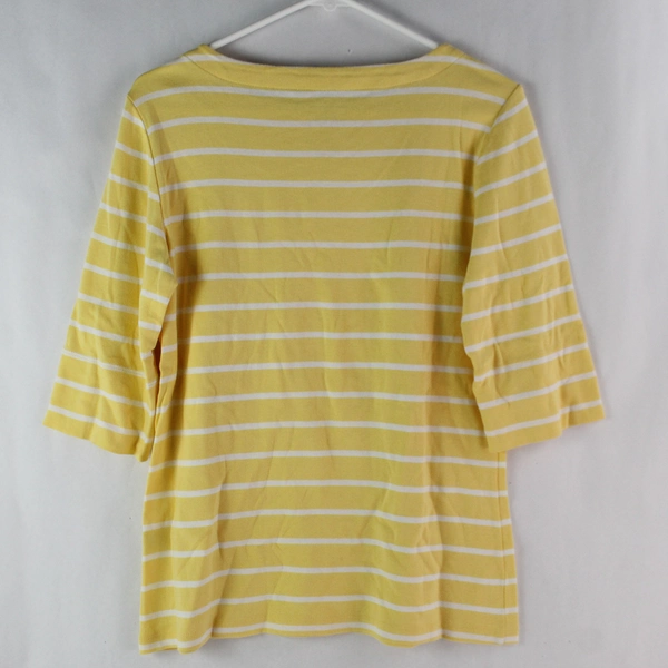 Christopher & Banks Yellow Striped Half-Sleeve Crew Neck Shirt Women's Medium