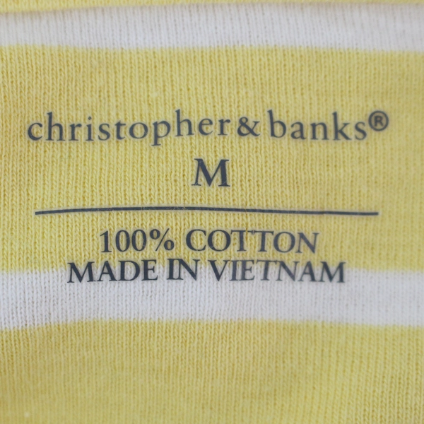 Christopher & Banks Yellow Striped Half-Sleeve Crew Neck Shirt Women's Medium