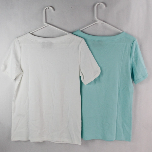 Lot of 2 Chico's Size 1 Women's Cotton T-Shirts One White One Green Boat Neck