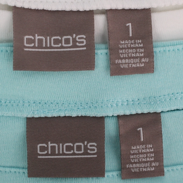 Lot of 2 Chico's Size 1 Women's Cotton T-Shirts One White One Green Boat Neck