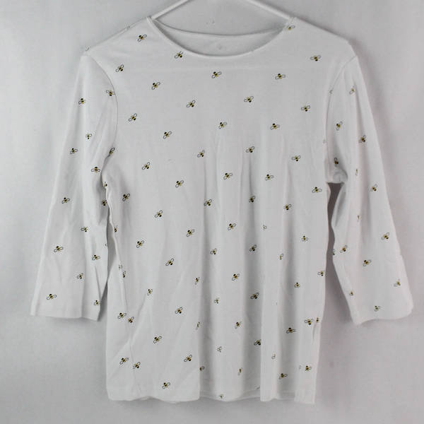 Christopher & Banks White Bee Print 3/4 Sleeve Shirt Women's Petite Medium