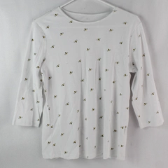 Christopher & Banks White Bee Print 3/4 Sleeve Shirt Women's Petite Medium