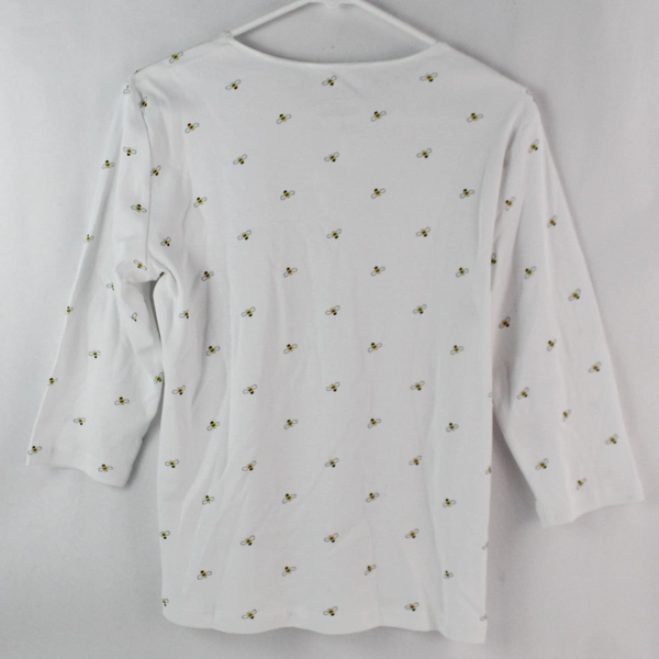 Christopher & Banks White Bee Print 3/4 Sleeve Shirt Women's Petite Medium