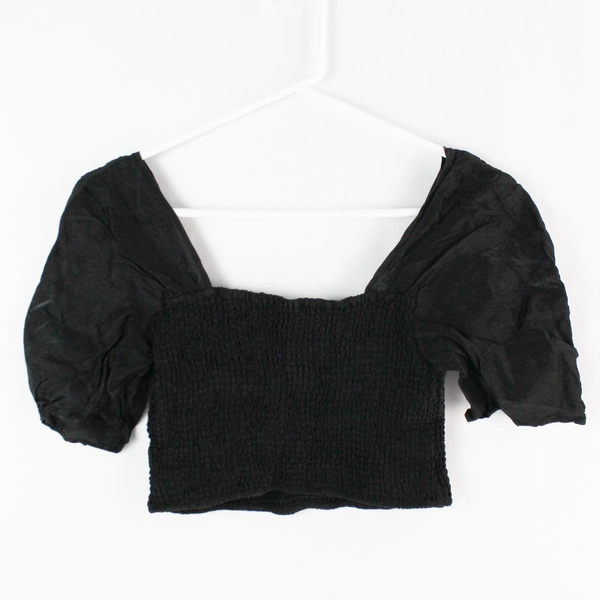 & Other Stories Black Stretchy Material Puff-Sleeve Cropped Top Women's Size XS