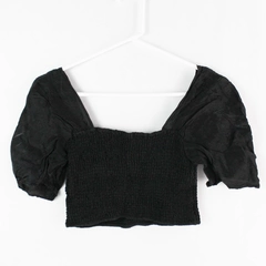 & Other Stories Black Stretchy Material Puff-Sleeve Cropped Top Women's Size XS