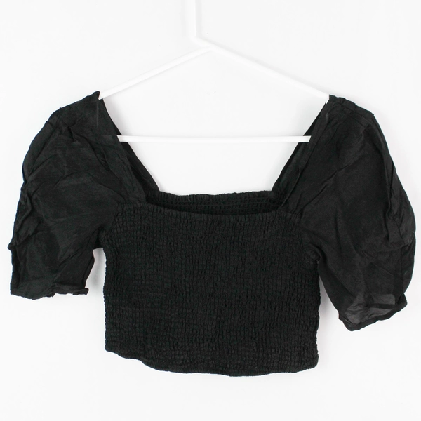 & Other Stories Black Stretchy Material Puff-Sleeve Cropped Top Women's Size XS