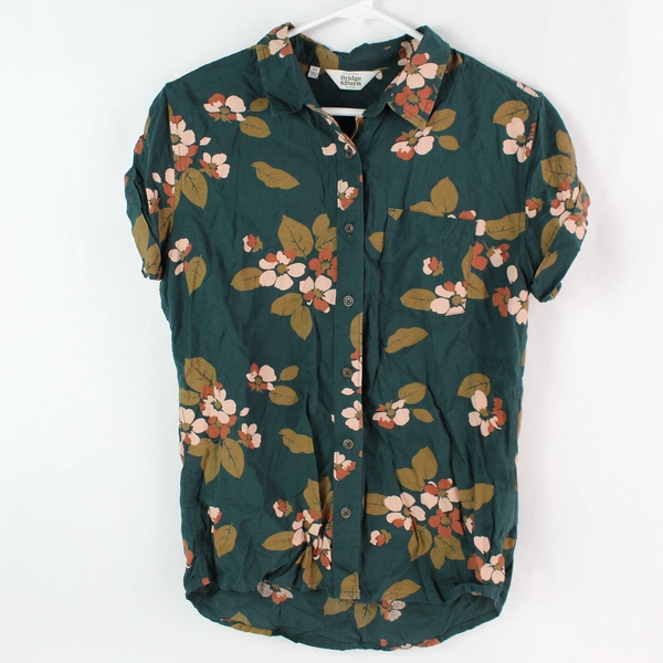 Bridge & Burn Sustainable Series Green Floral Button-Up Shirt Women's Size XS