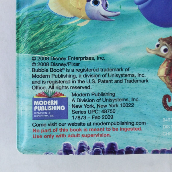 Finding Nemo Bath Time Bubble Book 2008 Disney Bathtub Fun