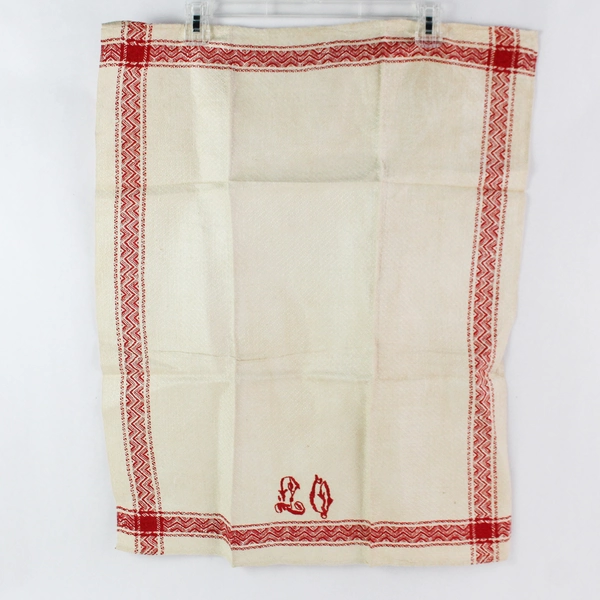 Lot of 4 Beige Red Embroidered Kitchen Linens Stains DIY Fabric Cutters